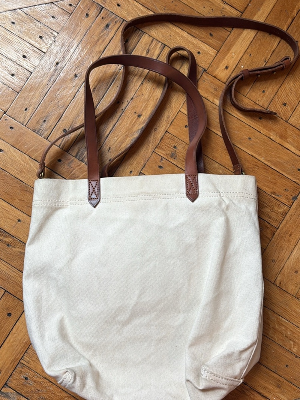 Madewell Cream Canvas Tote with Brown Leather Straps